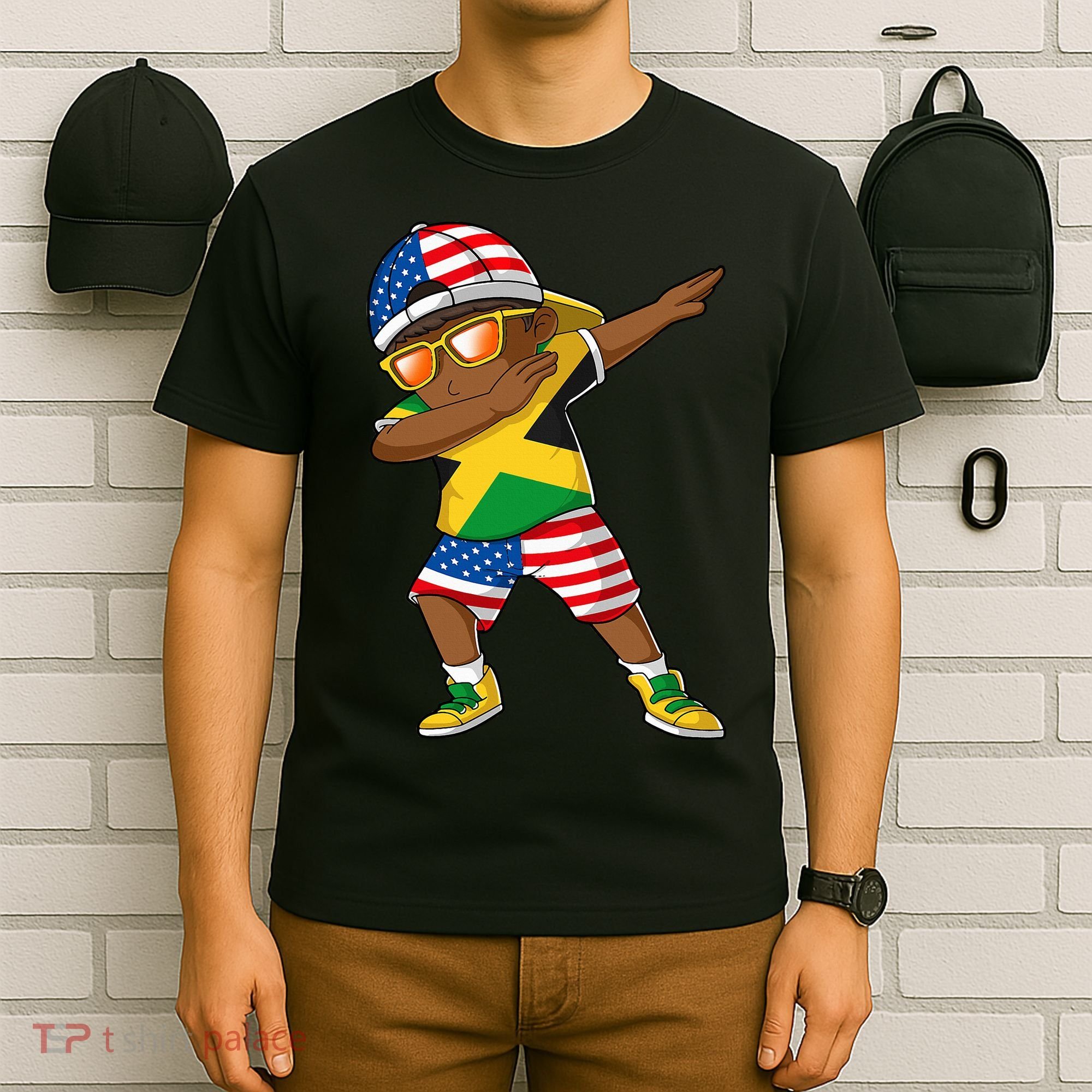Half American Half Jamaican Jamaica Flag Patriotic T-Shirt