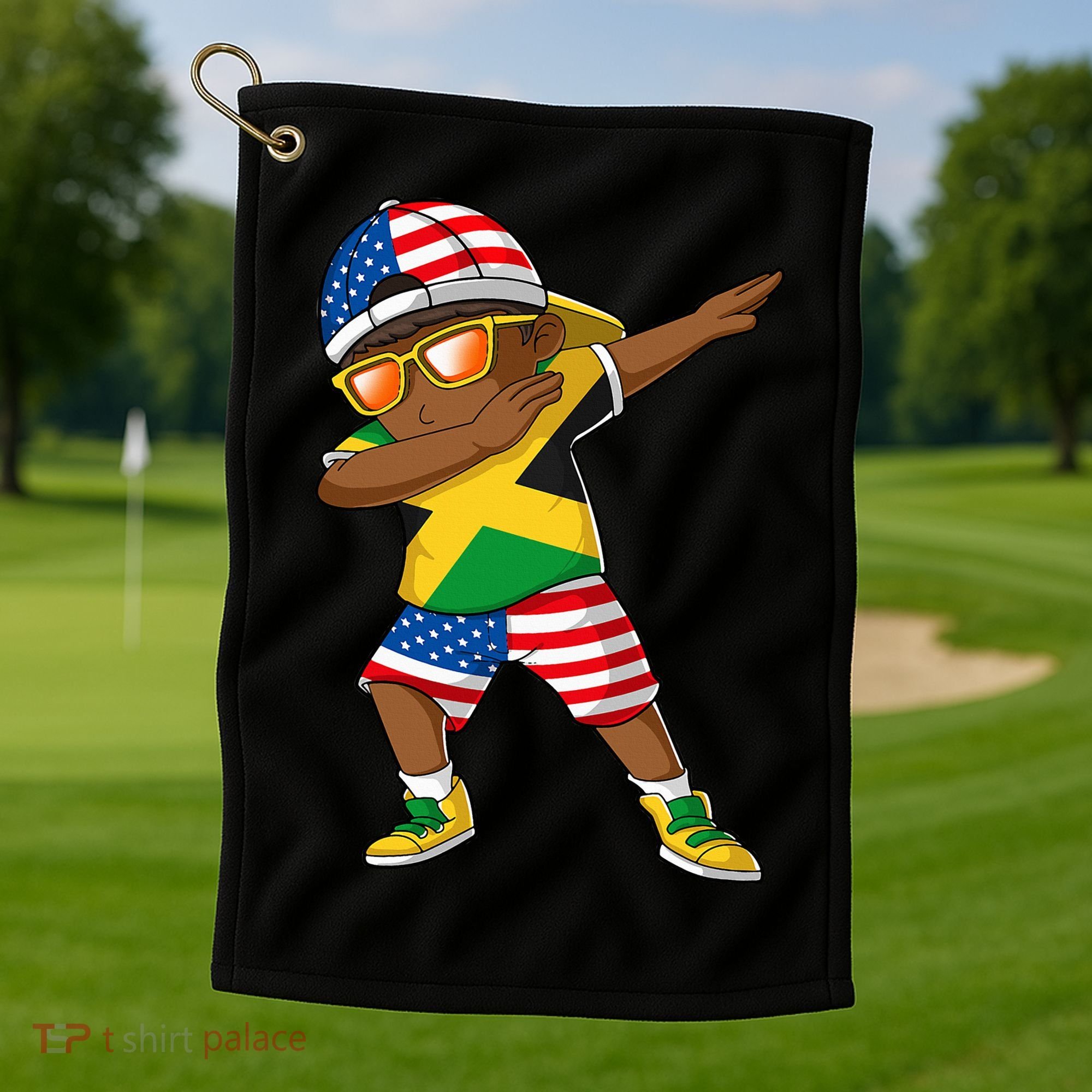 Half American Half Jamaican Jamaica Flag Patriotic Golf Towel