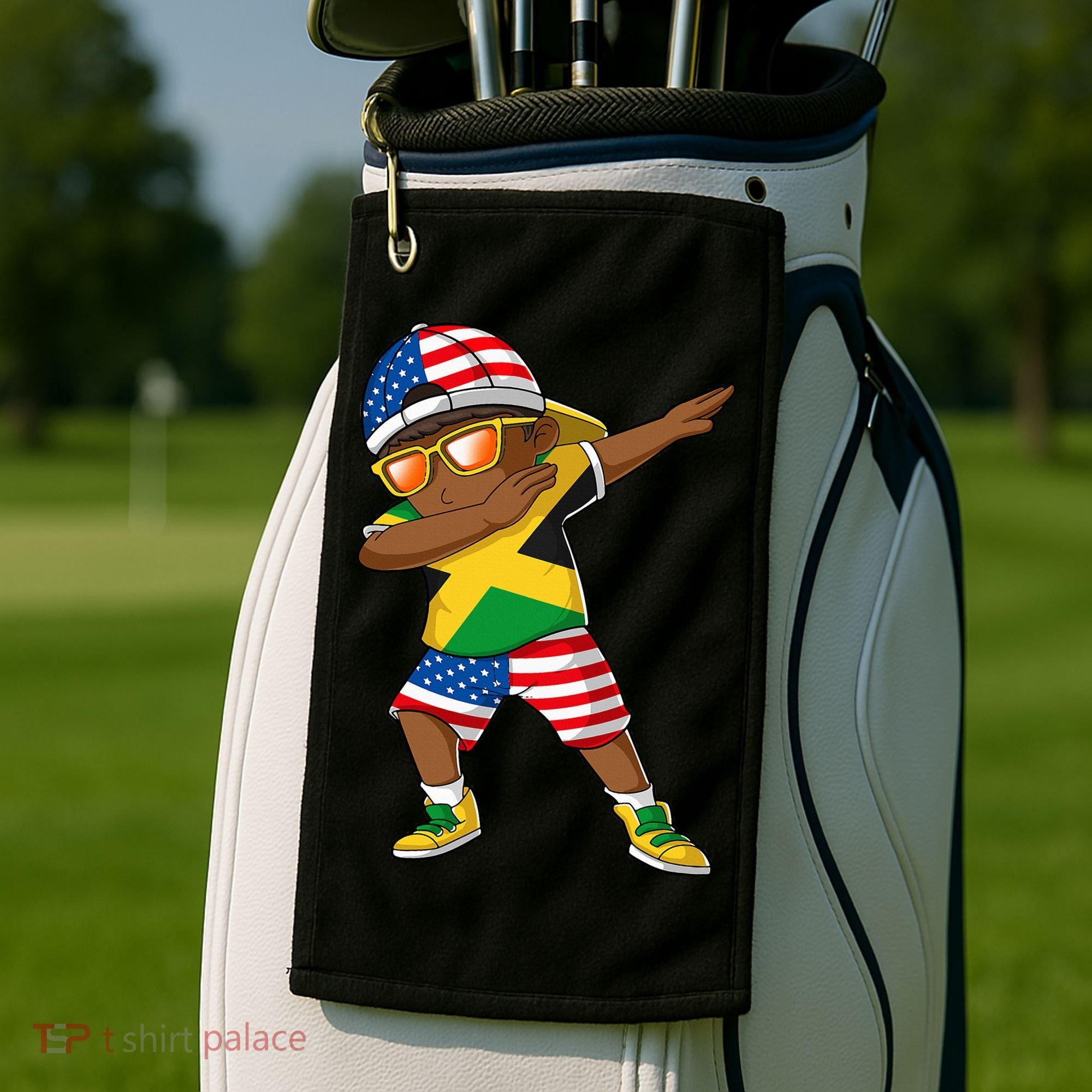 Half American Half Jamaican Jamaica Flag Patriotic Golf Towel