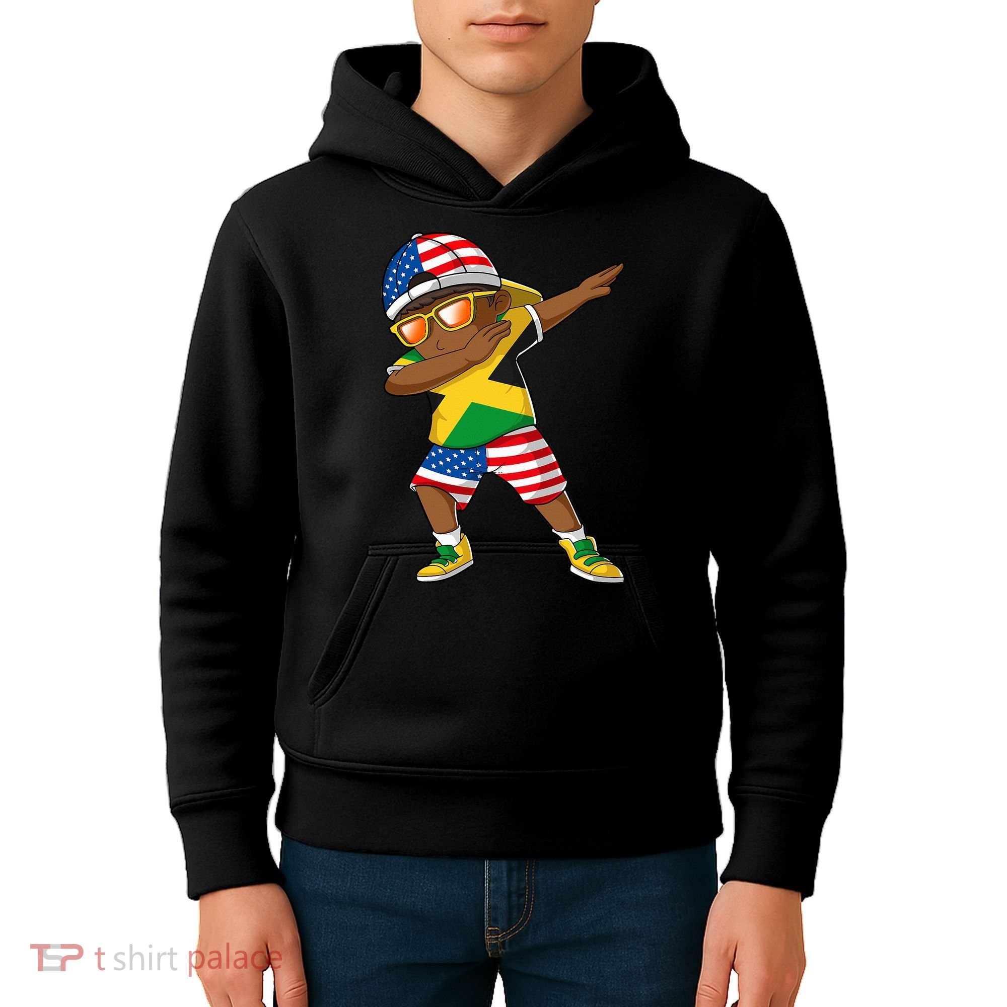 Half American Half Jamaican Jamaica Flag Patriotic Kids Hoodie