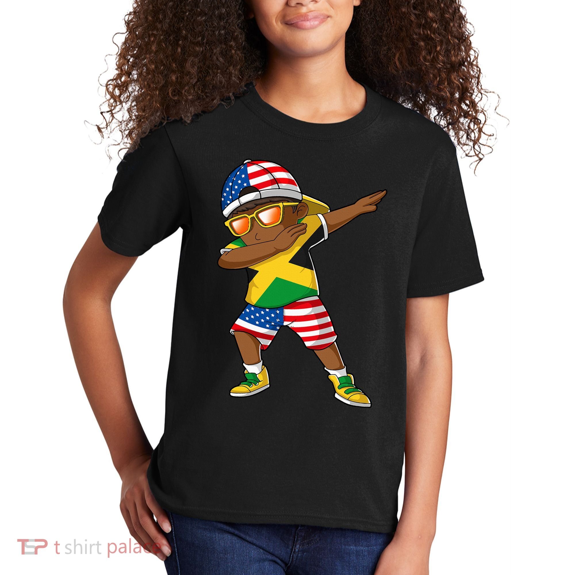 Half American Half Jamaican Jamaica Flag Patriotic Kids T-Shirt