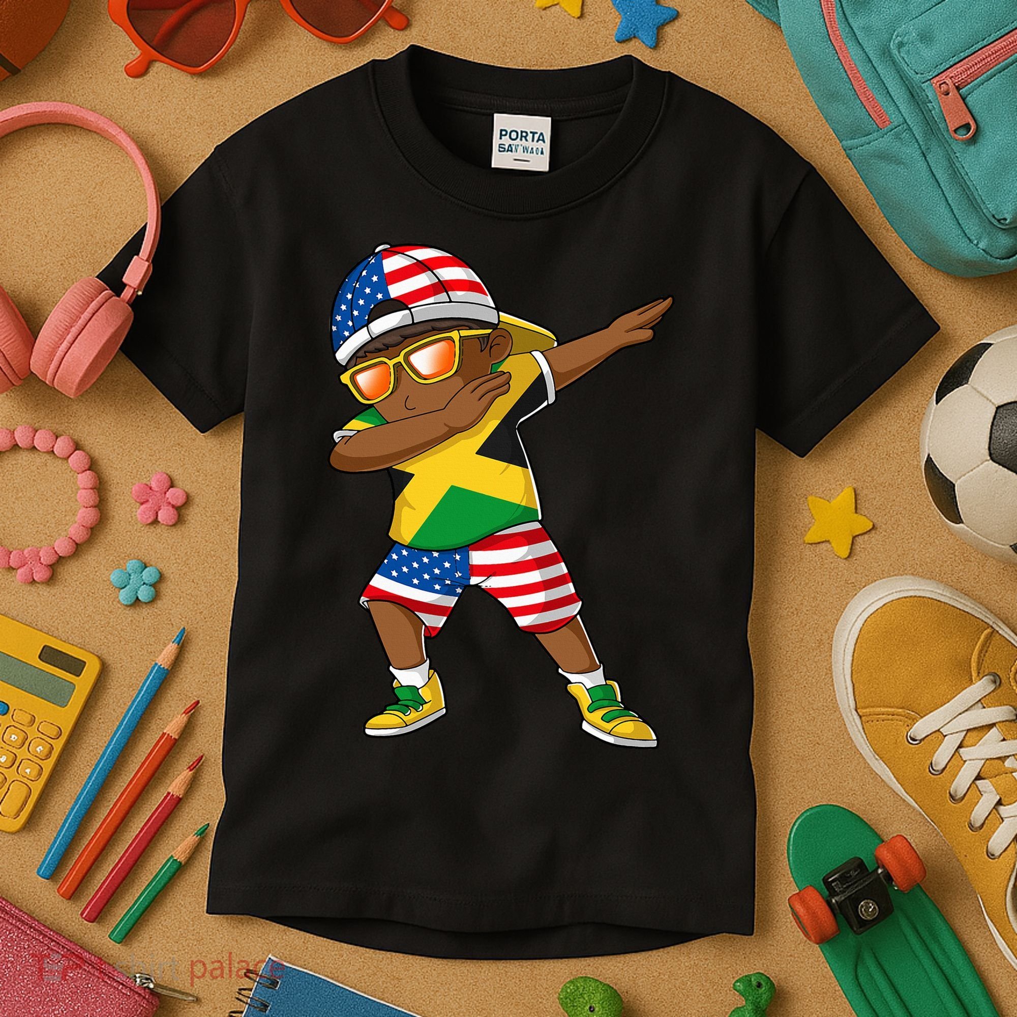 Half American Half Jamaican Jamaica Flag Patriotic Kids T-Shirt