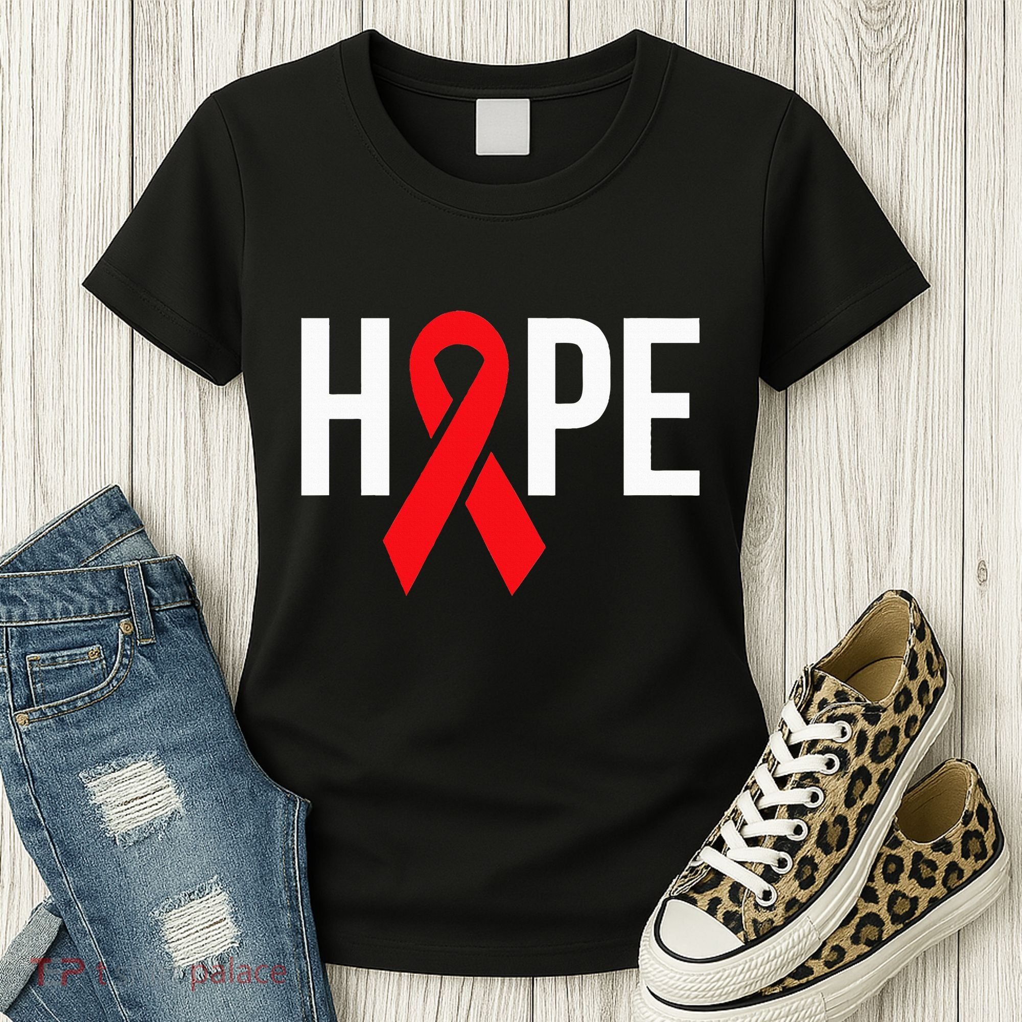 Hope Aids Hiv Red Ribbon Awareness Gift World Aids Day Women's T-Shirt