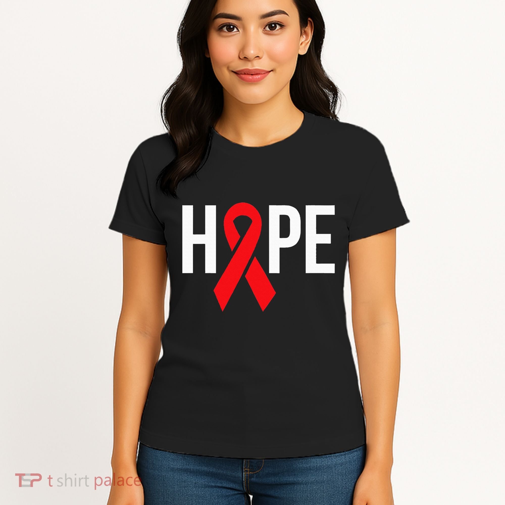 Hope Aids Hiv Red Ribbon Awareness Gift World Aids Day Women's T-Shirt