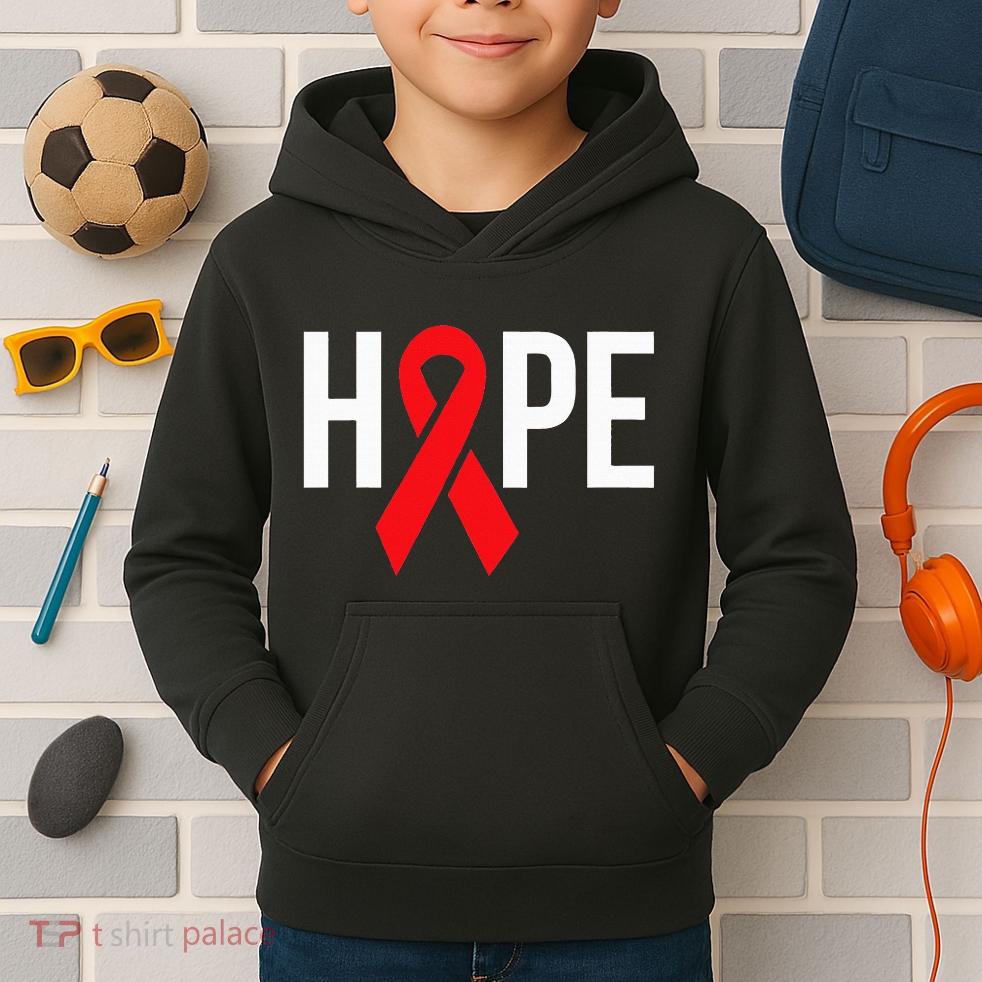 Hope Aids Hiv Red Ribbon Awareness Gift World Aids Day Kids Hoodie
