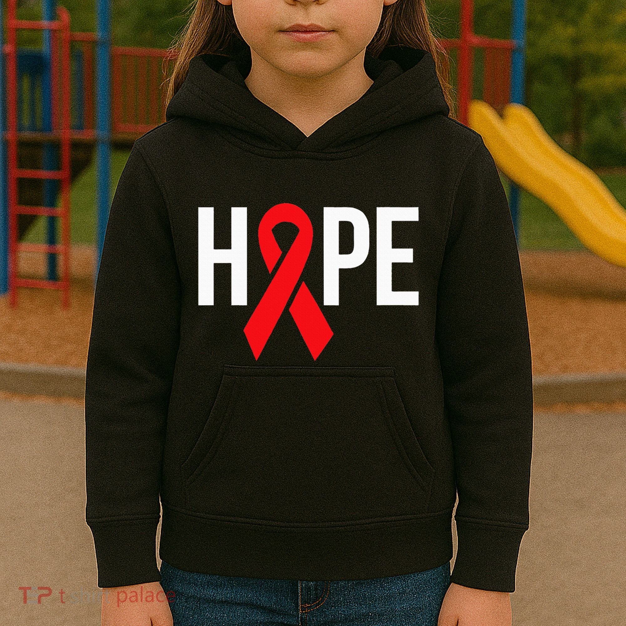 Hope Aids Hiv Red Ribbon Awareness Gift World Aids Day Kids Hoodie