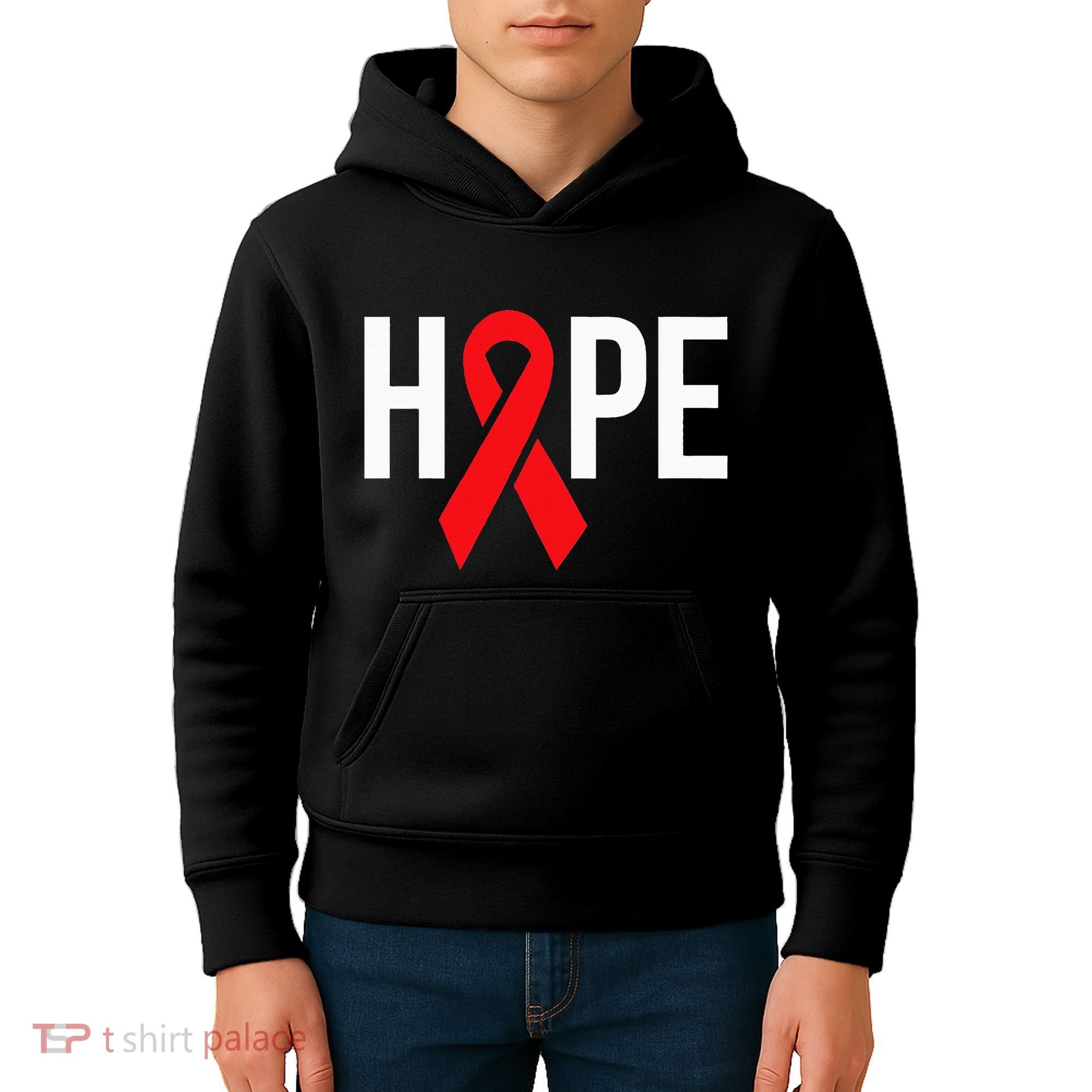 Hope Aids Hiv Red Ribbon Awareness Gift World Aids Day Kids Hoodie