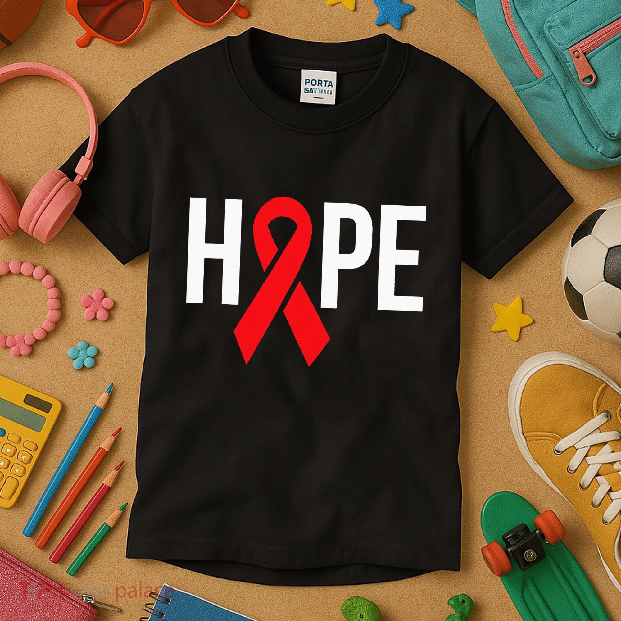 Hope Aids Hiv Red Ribbon Awareness Gift World Aids Day Kids T-Shirt