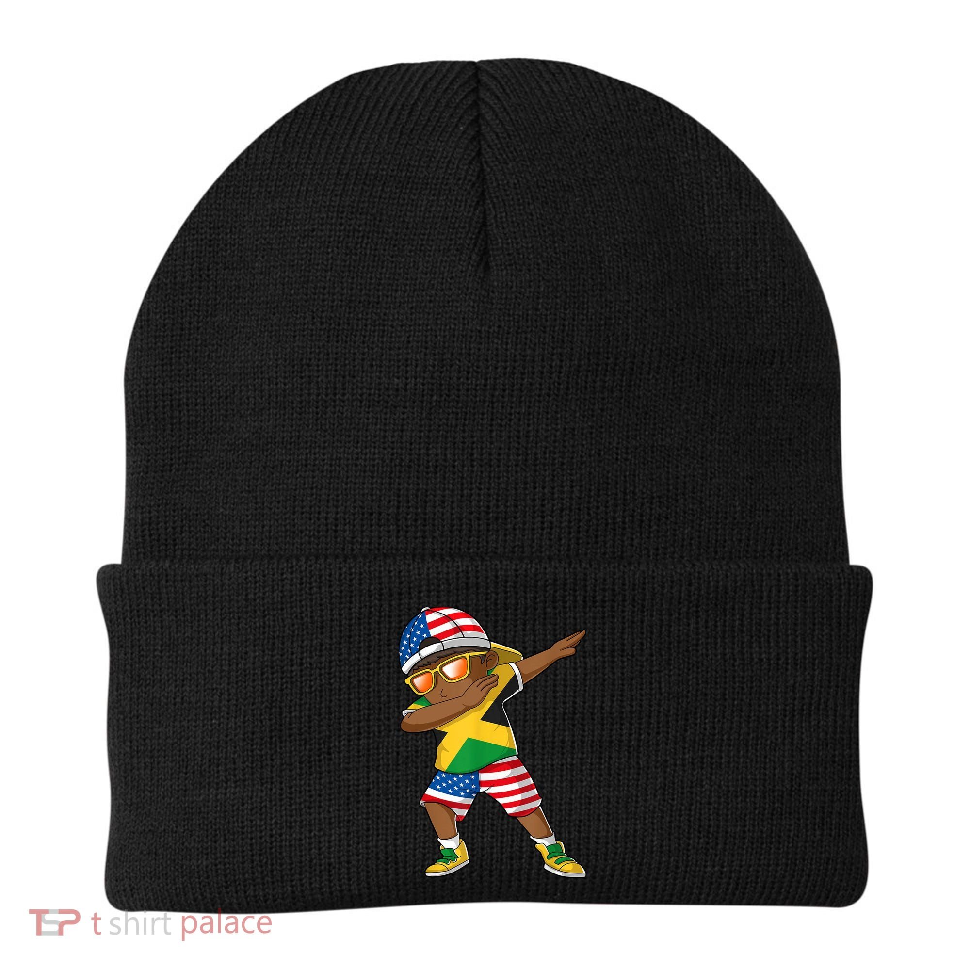 Half American Half Jamaican Boy Jamaica Flag Patriotic Beanie
