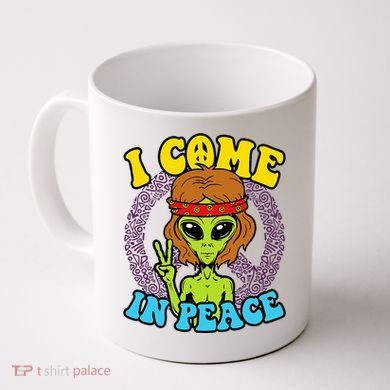 Hippie Alien I Come In Peace Sign Coffee Mug