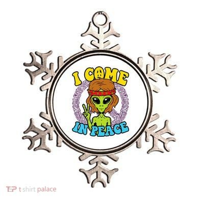 Hippie Alien I Come In Peace Sign Ornament