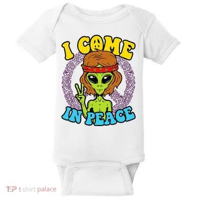 Hippie Alien I Come In Peace Sign Baby Bodysuit