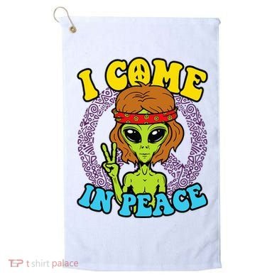 Hippie Alien I Come In Peace Sign Golf Towel