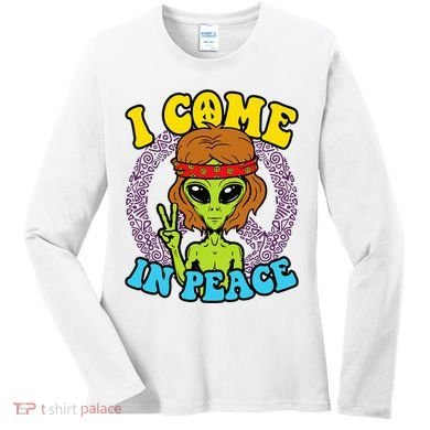 Hippie Alien I Come In Peace Sign Women's Long Sleeve Shirt