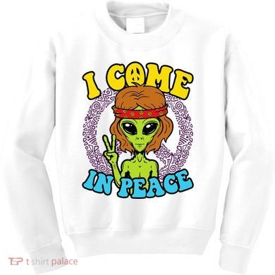 Hippie Alien I Come In Peace Sign Kids Sweatshirt