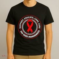 HIV AIDS Immune Deficiency Disease Red Ribbon Patient T-Shirt thumb 3