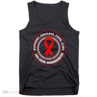 HIV AIDS Immune Deficiency Disease Red Ribbon Patient Tank Top thumb 0