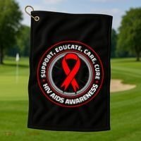 HIV AIDS Immune Deficiency Disease Red Ribbon Patient Golf Towel thumb 1