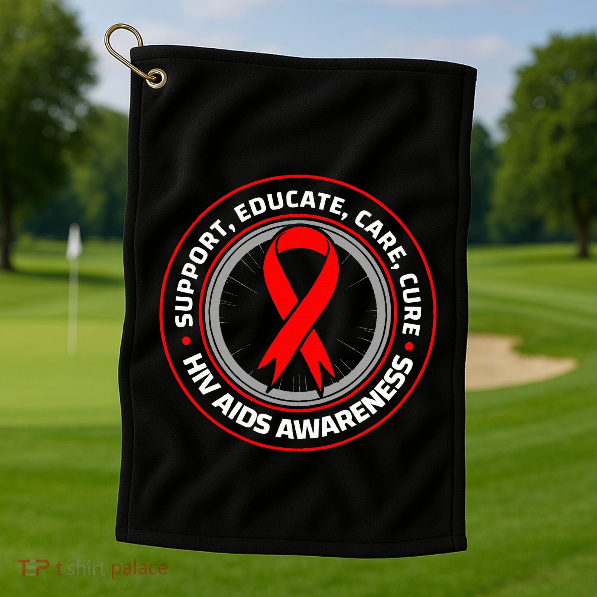HIV AIDS Immune Deficiency Disease Red Ribbon Patient Golf Towel