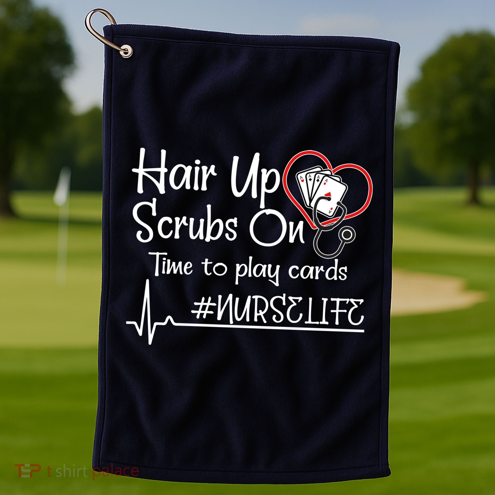 Hair Up Scrubs On Time to Play Cards Golf Towel