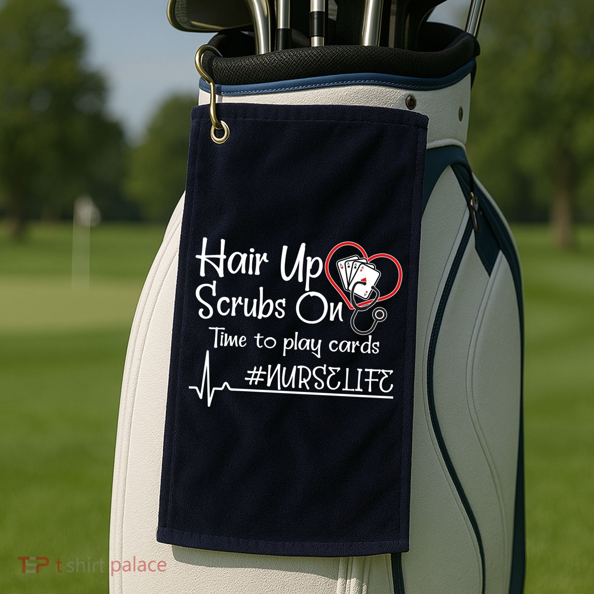 Hair Up Scrubs On Time to Play Cards Golf Towel