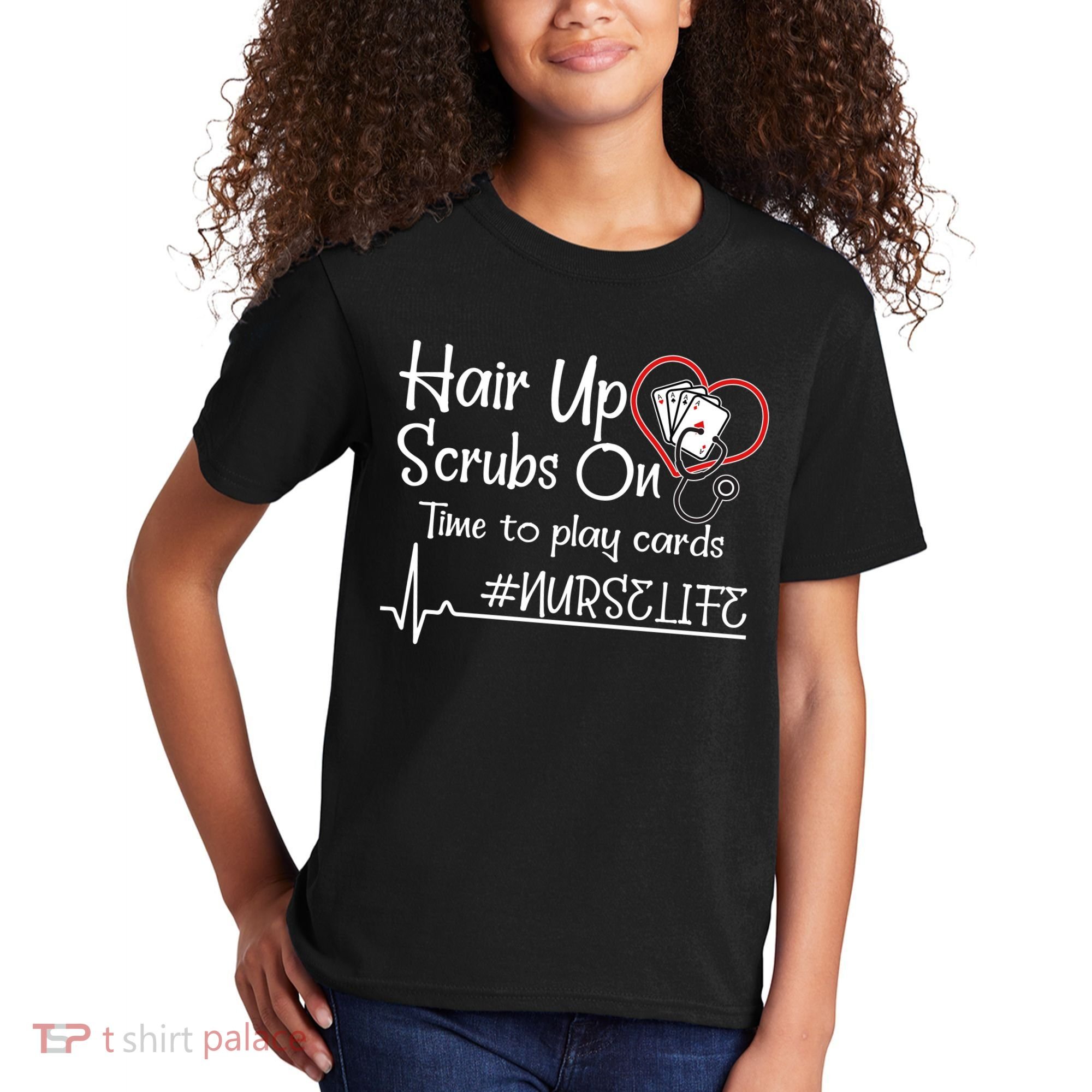 Hair Up Scrubs On Time to Play Cards Kids T-Shirt