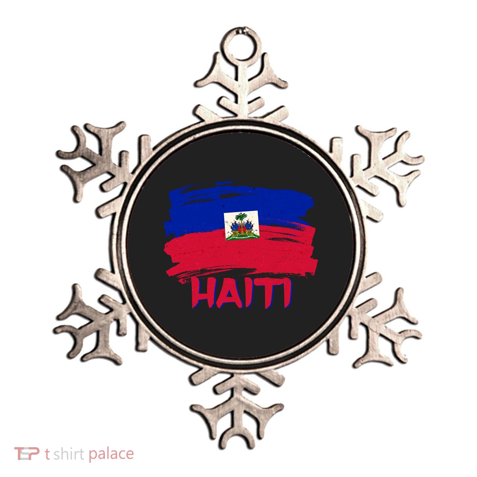 Haiti Distressed Painted Flag Ornament