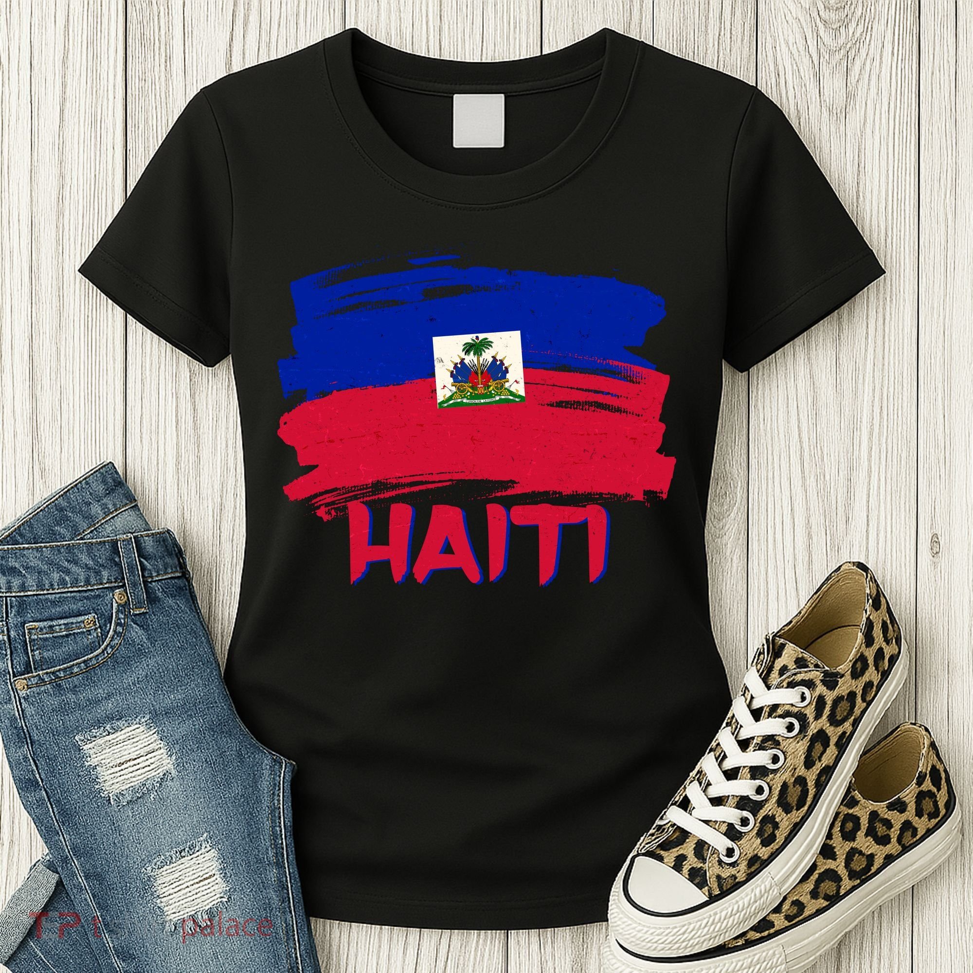 Haiti Distressed Painted Flag Women's T-Shirt