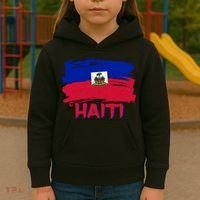 Haiti Distressed Painted Flag Kids Hoodie thumb 3