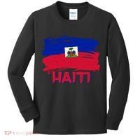 Haiti Distressed Painted Flag Kids Long Sleeve Shirt thumb 0