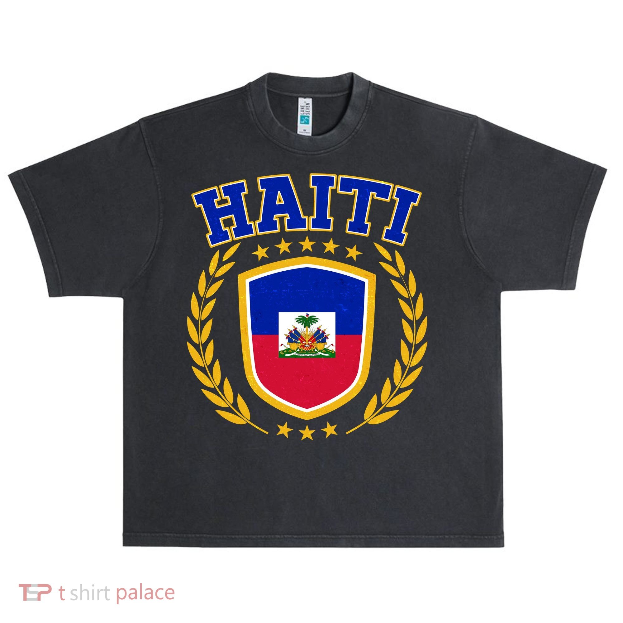 Haiti Flag Crest Shield Logo Urban Oversized Heavyweight T-Shirt