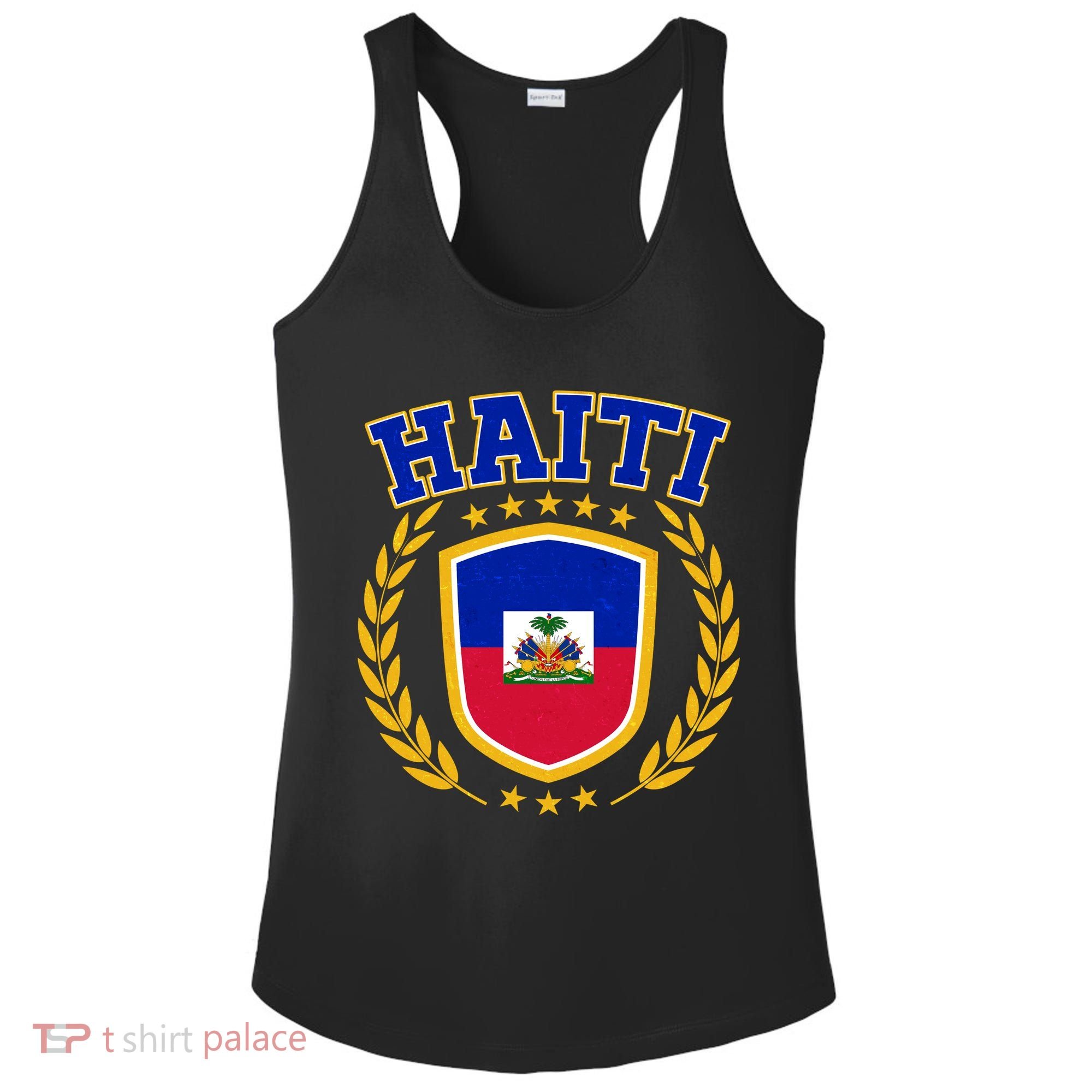 Haiti Flag Crest Shield Logo Ladies PosiCharge Competitor Racerback Tank