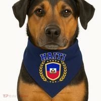 Haiti Flag Crest Shield Logo USA-Made Doggie Bandana thumb 1