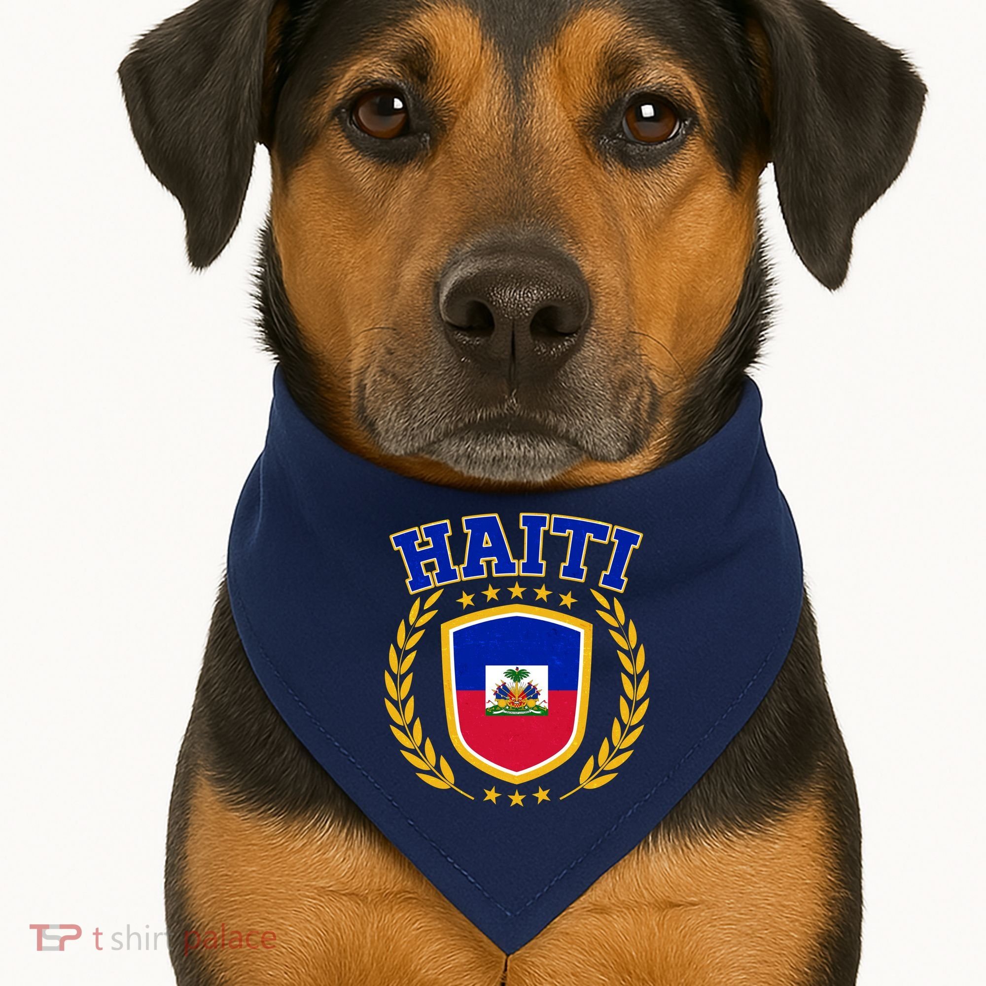 Haiti Flag Crest Shield Logo USA-Made Doggie Bandana