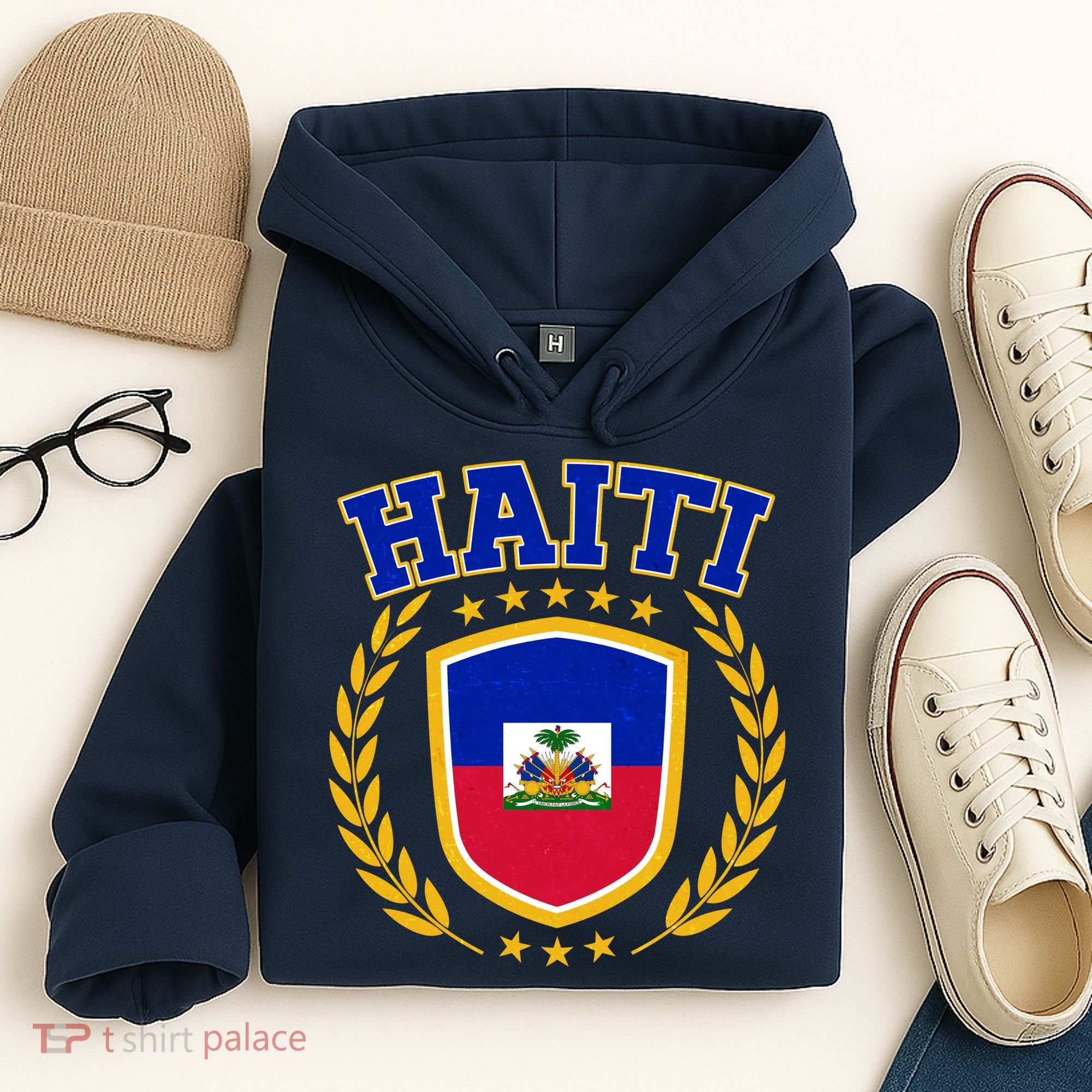 Haiti Flag Crest Shield Logo Hoodie