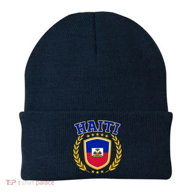Haiti Flag Crest Shield Logo Beanie