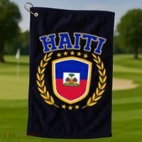 Haiti Flag Crest Shield Logo Golf Towel thumb 1