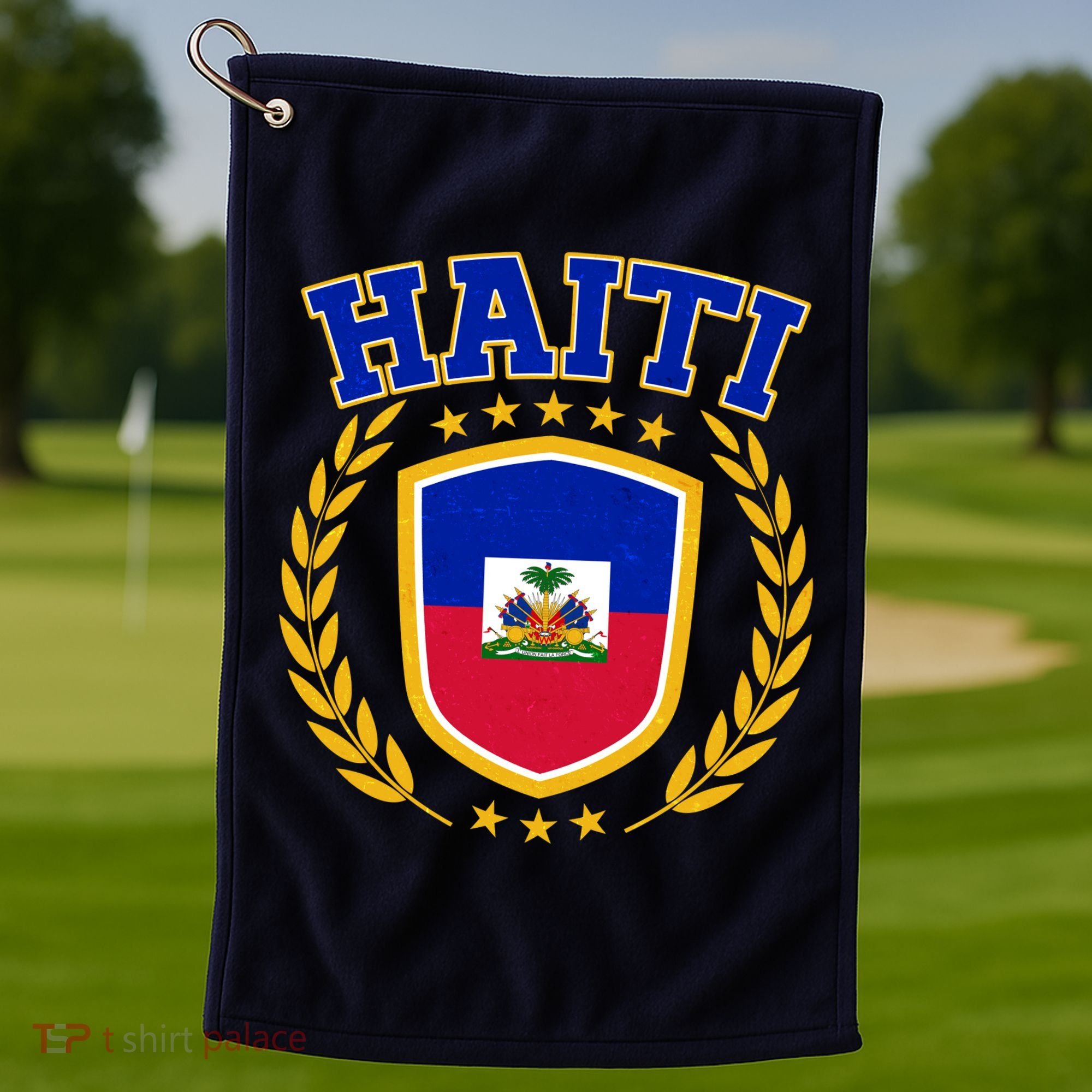 Haiti Flag Crest Shield Logo Golf Towel