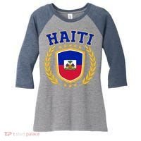 Haiti Flag Crest Shield Logo Women's Tri-Blend 3/4-Sleeve Raglan Shirt thumb 0