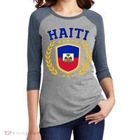 Haiti Flag Crest Shield Logo Women's Tri-Blend 3/4-Sleeve Raglan Shirt thumb 2