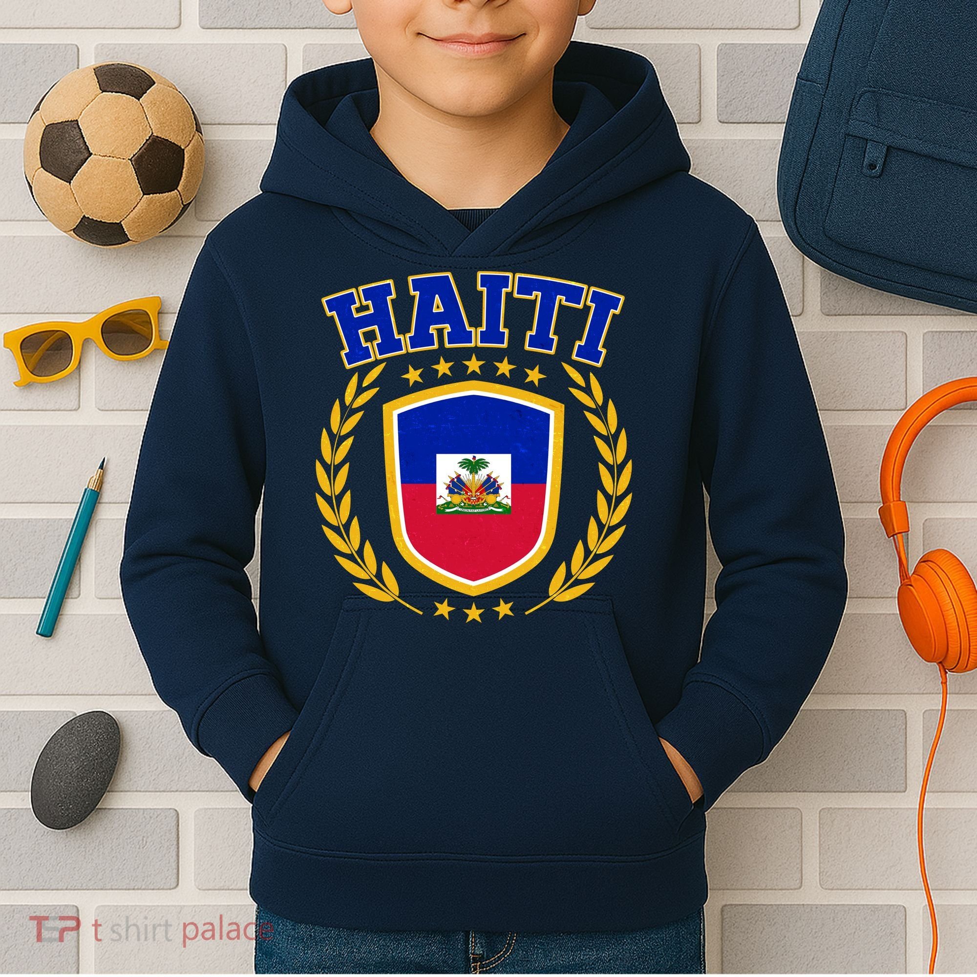 Haiti Flag Crest Shield Logo Kids Hoodie