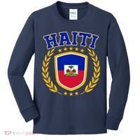 Haiti Flag Crest Shield Logo Kids Long Sleeve Shirt thumb 0