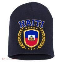 Haiti Flag Crest Shield Logo Short Acrylic Beanie thumb 0