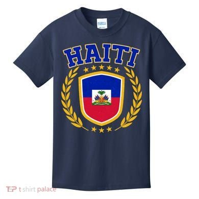 Haiti Flag Crest Shield Logo Kids T-Shirt