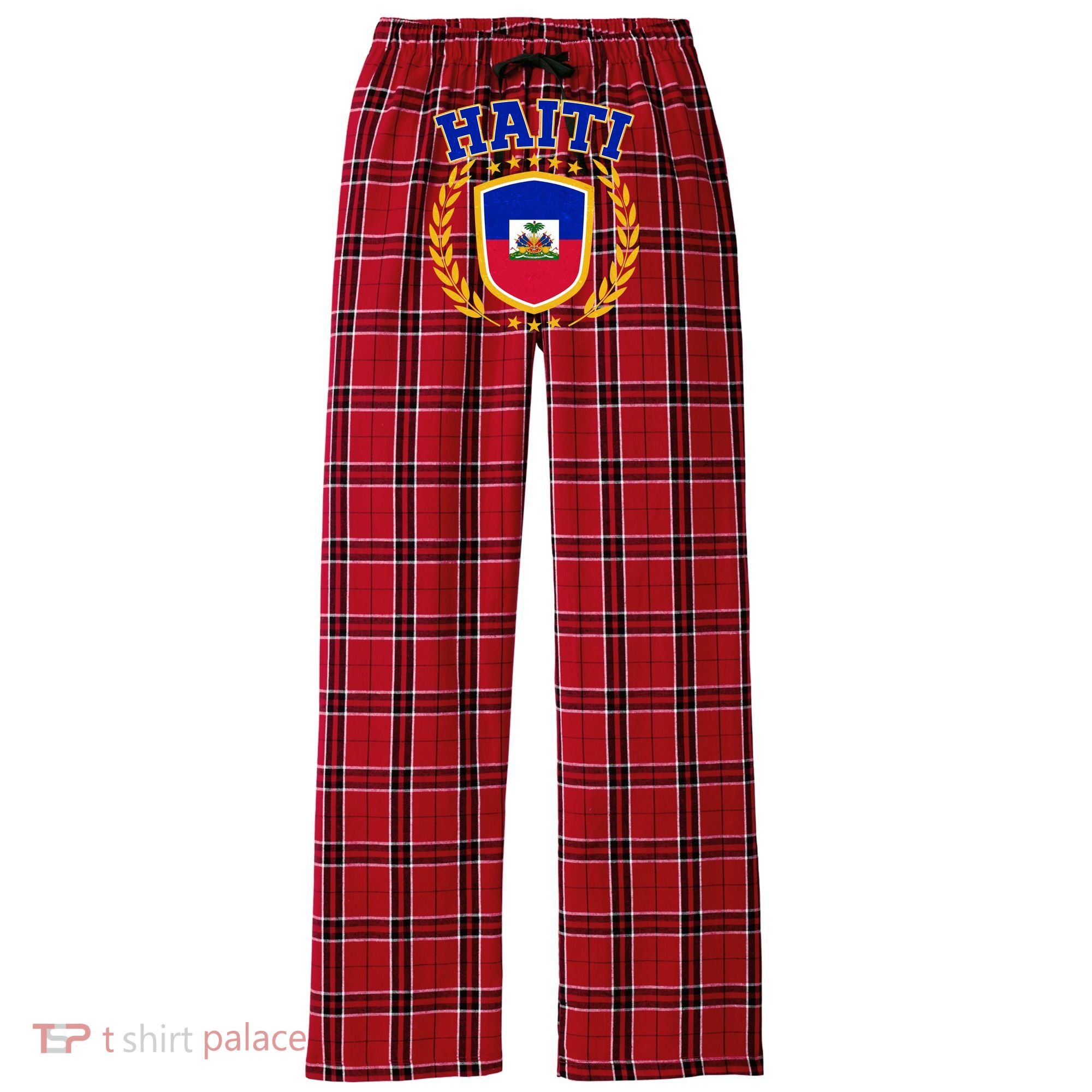 Haiti Flag Crest Shield Logo Women's Flannel Plaid Pajama Pants