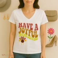 Have A Joyful Thanksgiving Cute Holiday Women's V-Neck T-Shirt thumb 3
