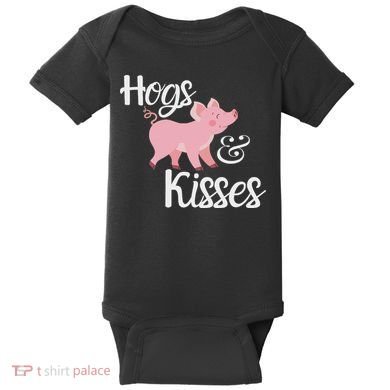 Hogs And Kisses Cute Pig Baby Bodysuit