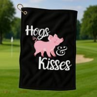 Hogs And Kisses Cute Pig Golf Towel thumb 1