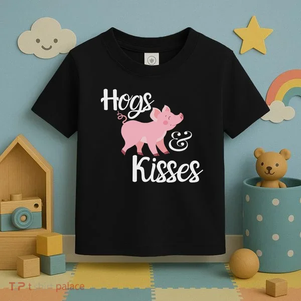 Hogs And Kisses Cute Pig Toddler T-Shirt