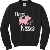 Hogs And Kisses Cute Pig Kids Sweatshirt thumb 0